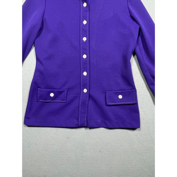 VTG NRC Fashions Blouse Women Purple Dagger Collar Button Up 60s 70s Mod MCM - Picture 3 of 14